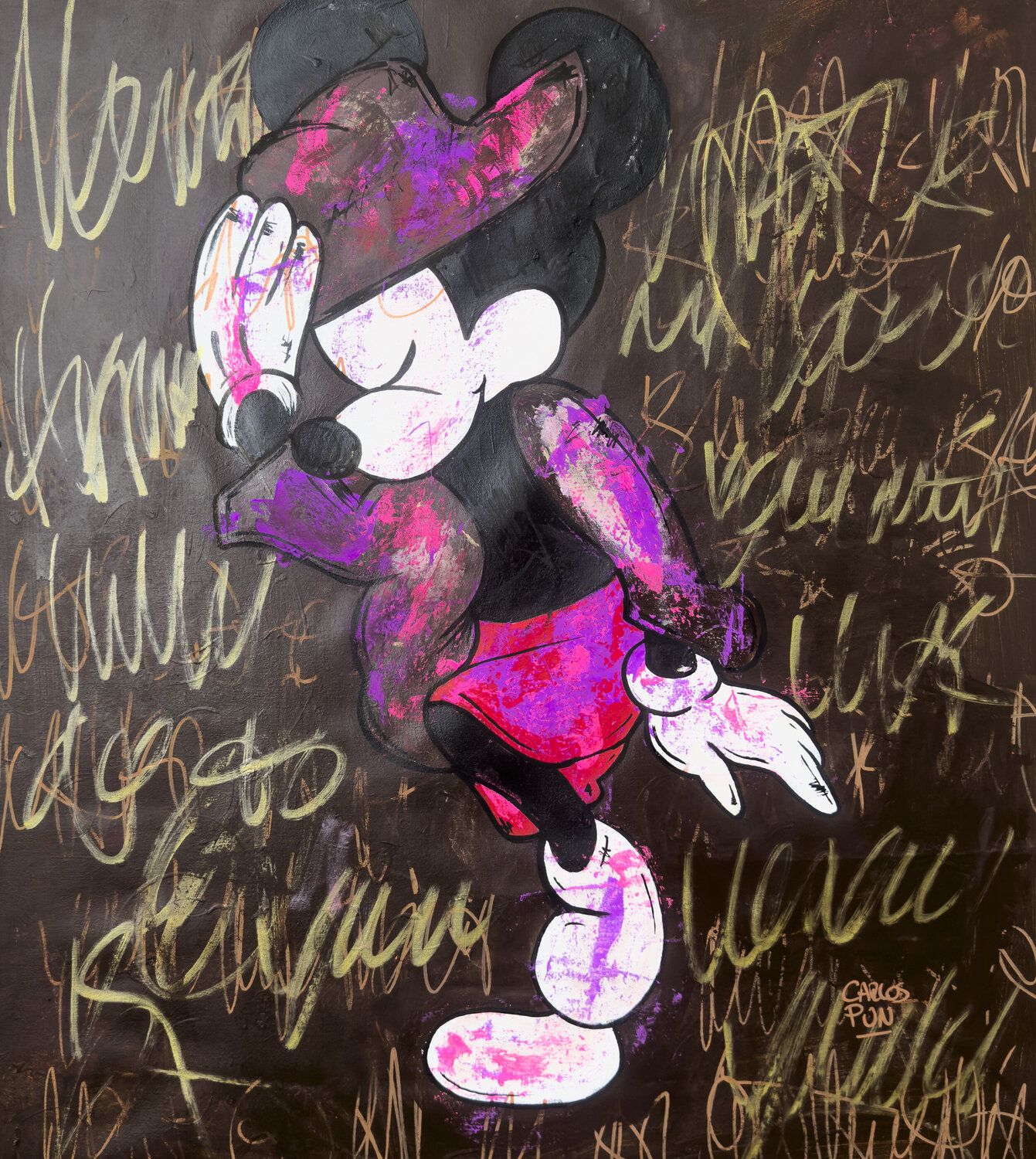Michael Mouse Mickey Jackson over brown Carlos Pun Original painting for sale