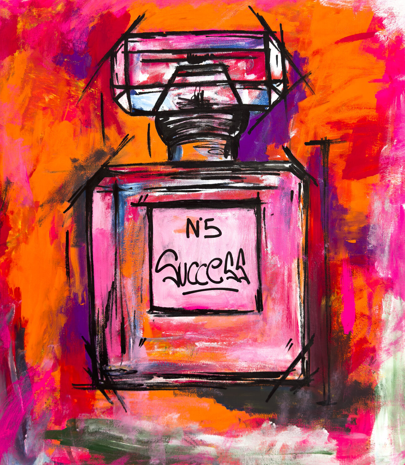 Success n5 channel sketch over pop colors Carlos Pun Original painting for sale