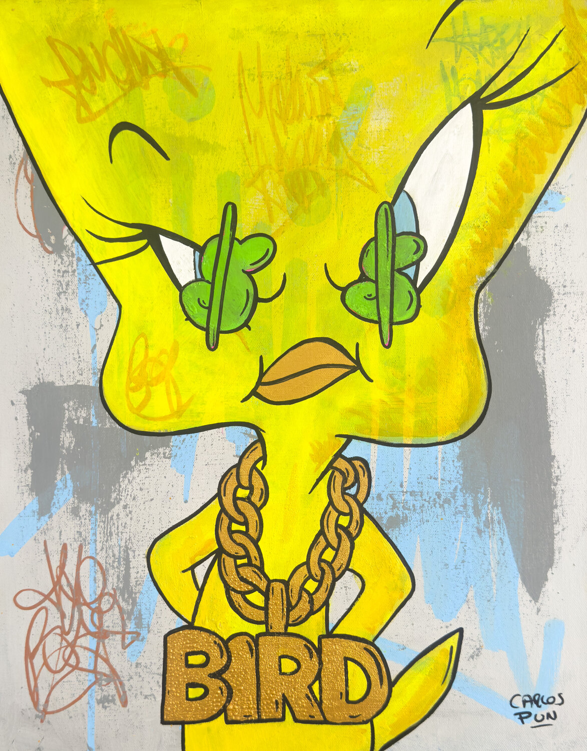 the yellow bird Carlos Pun Original painting for sale