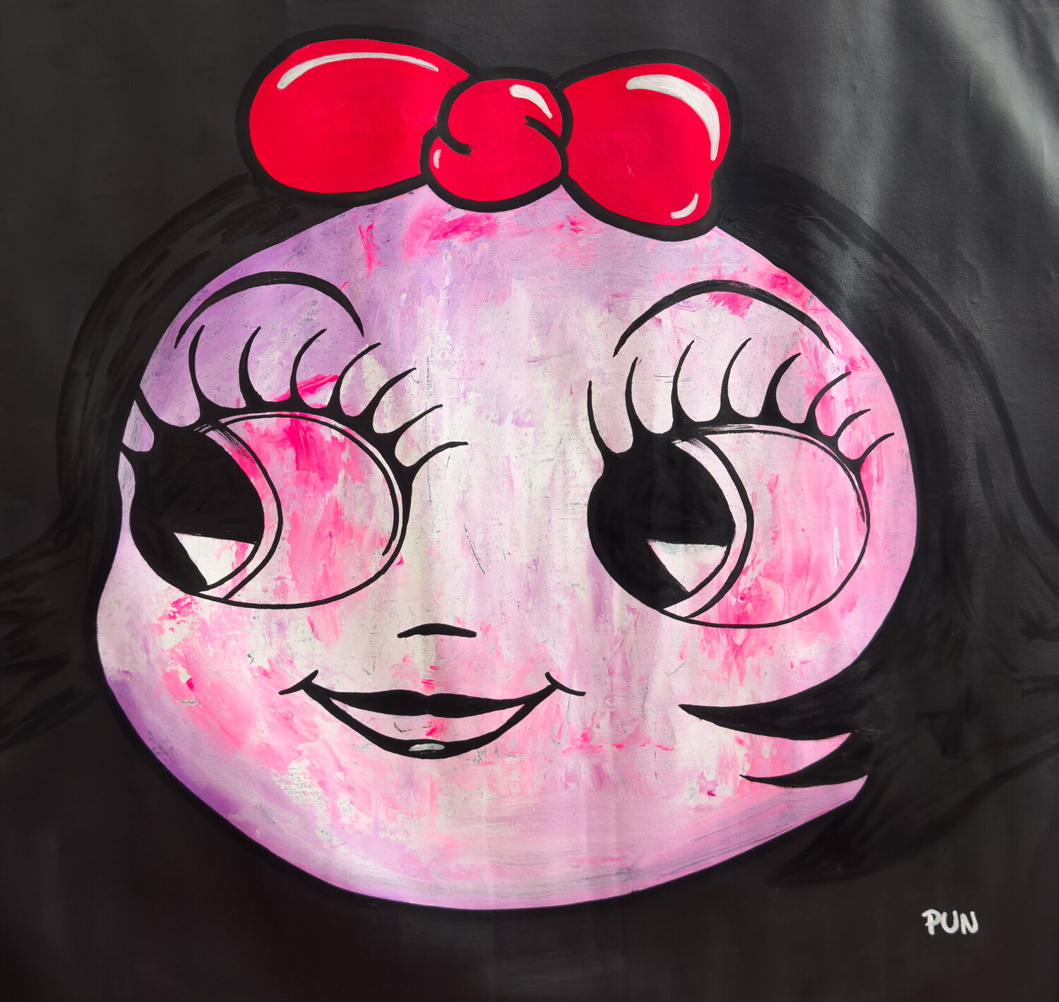 old cartoon girl face Carlos Pun Original painting for sale