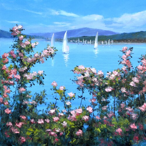 Beautiful Rose Garden by the Sea by Elena Lukina, Painting for Sale on Select