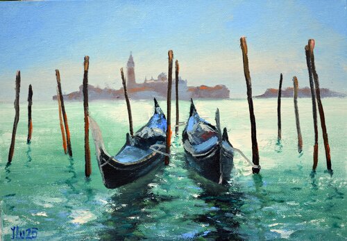 Venetian Gondolas 3 by Elena Lukina, Painting for Sale on Select
