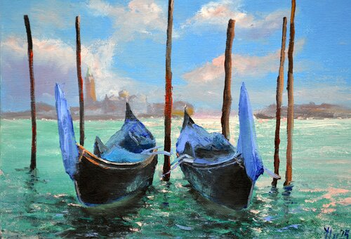 Venetian Gondolas 4 by Elena Lukina, Painting for Sale on Select