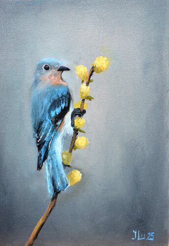 Bird on the willow for the Annunciation by Elena Lukina, Painting for Sale on Select