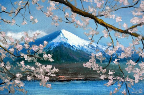 Japanese spring paradise by Elena Lukina, Painting for Sale on Select