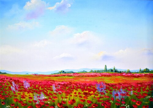 Impasto Poppies by Elena Lukina, Painting for Sale on Select