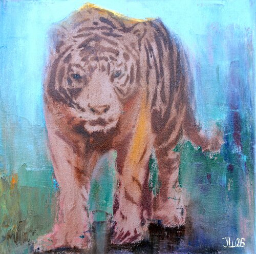 Stealth in the Azure: The Voice of the Wild by Elena Lukina, Painting for Sale on Select