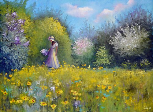 Girl with lilac by Elena Lukina, Painting for Sale on Select
