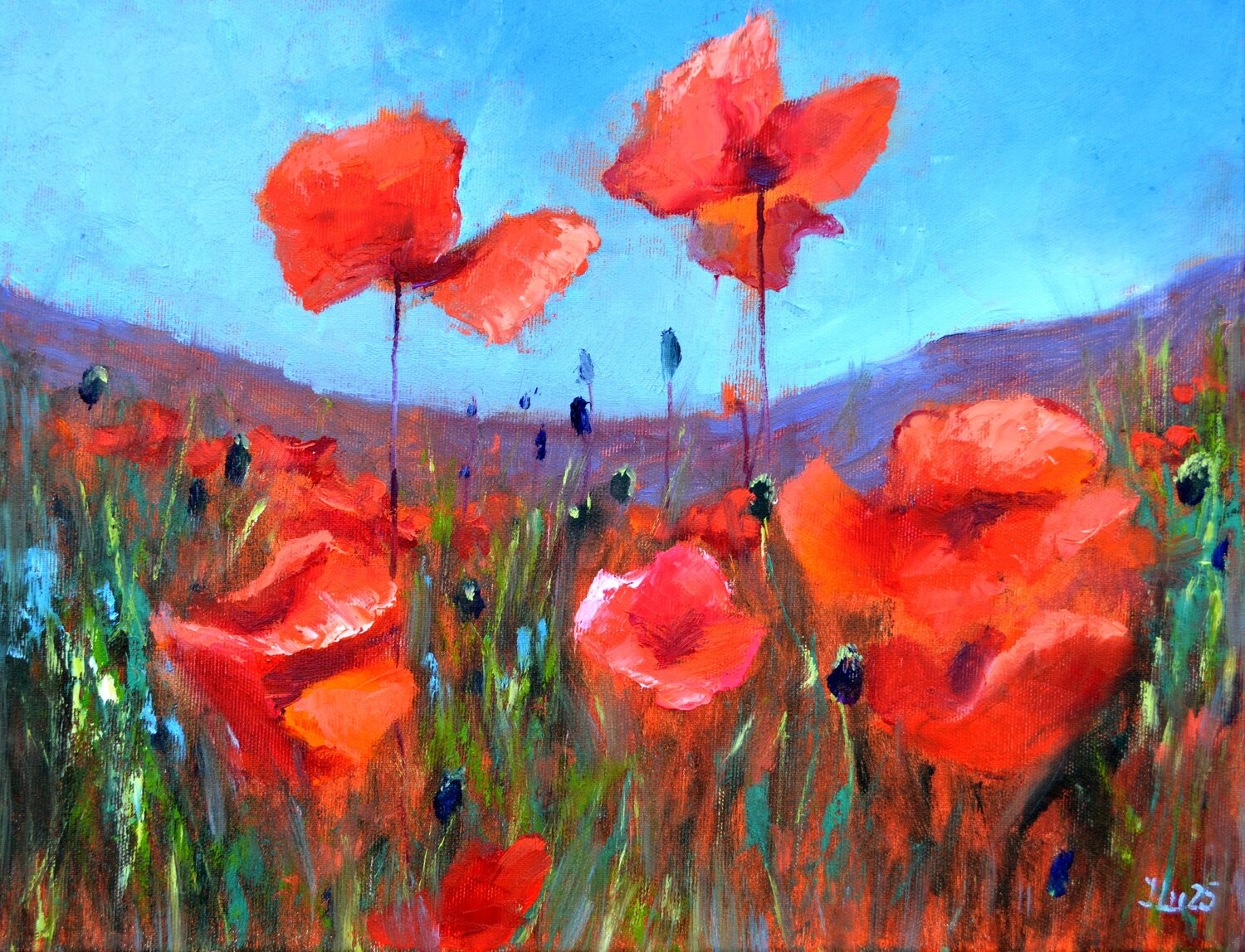 Coral poppies Elena Lukina Original painting for sale