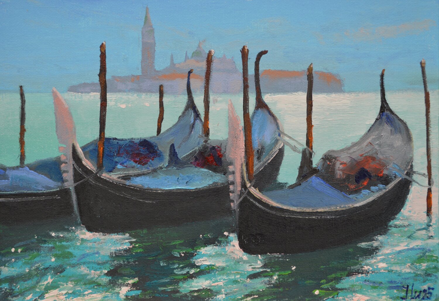 Venetian Gondolas 2 Elena Lukina Original painting for sale