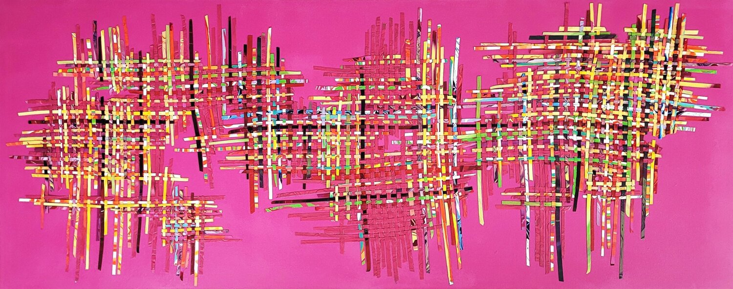 Unfinished Business 2 Pink | Woven paint artwork Julee Latimer Original painting for sale