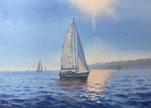 Seascape with Sailboats 55 by Garry Arzumanyan, Painting for Sale on Select
