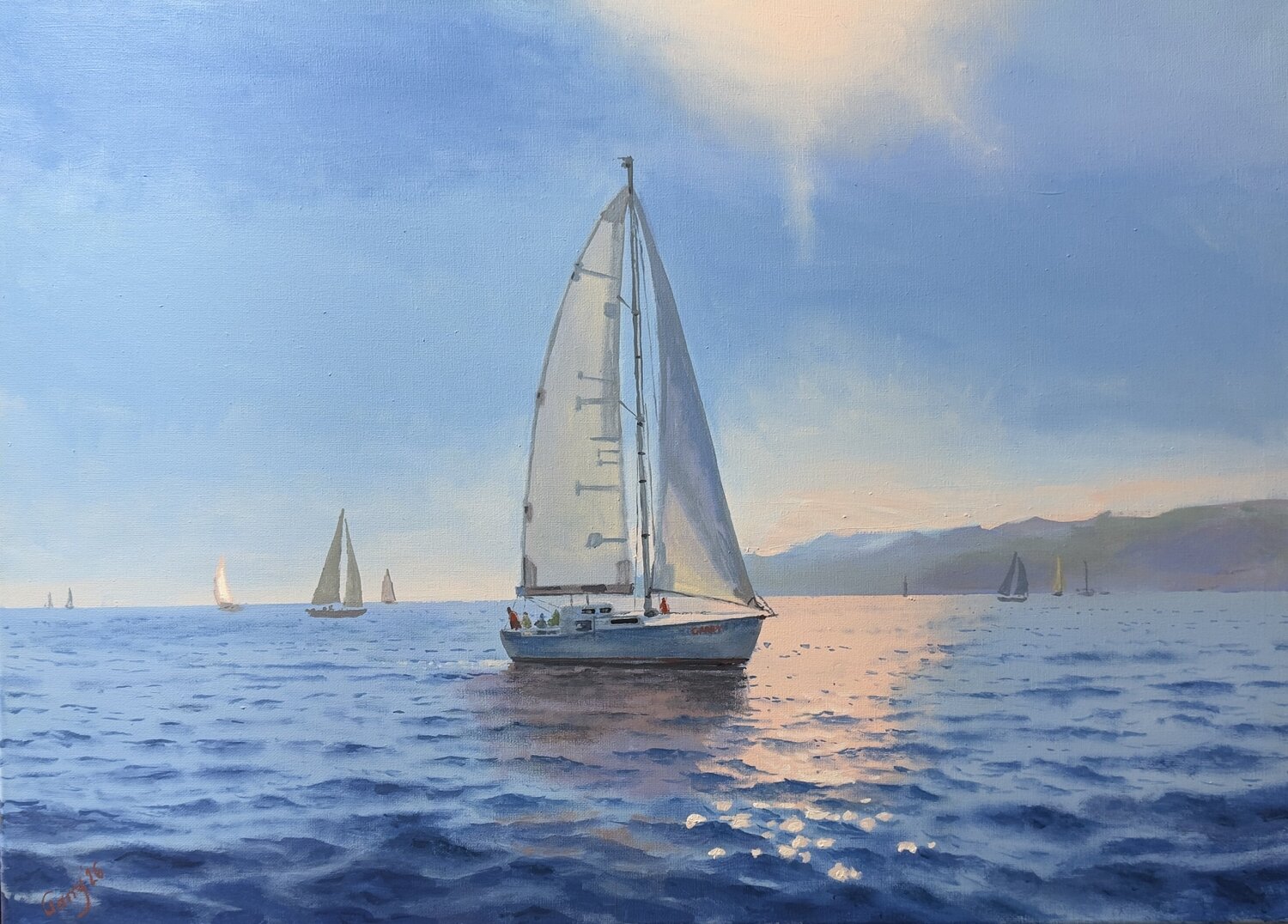 Seascape with Sailboats 55 Garry Arzumanyan Original painting for sale