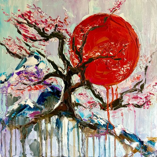 Quiet sunset at Mount Fuji by Lina Redford, Painting for Sale on Select