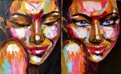 Diptych: AMOR OR FANTASY by Lina Redford, Painting for Sale on Select