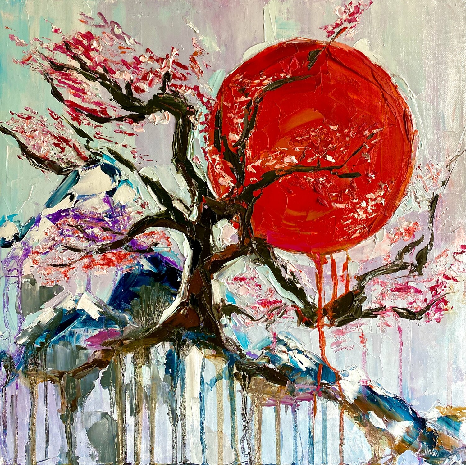Quiet sunset at Mount Fuji Lina Redford Original painting for sale