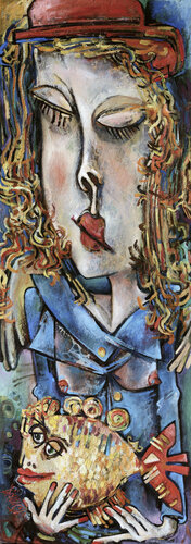Girl, goldfish and three wishes. by Nicolai Ostapenco (N.Swiristuhi), Painting for Sale on Select
