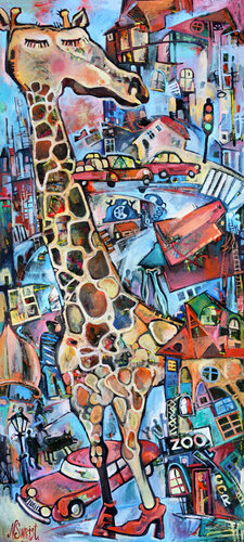 Dreams of the city Giraffe. by Nicolai Ostapenco (N.Swiristuhi), Painting for Sale on Select