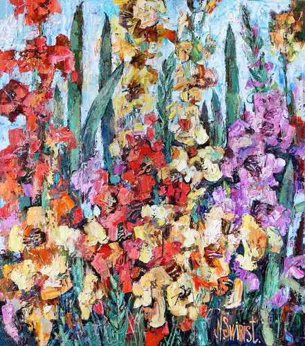 Gladioli in the garden. by Nicolai Ostapenco (N.Swiristuhi), Painting for Sale on Select