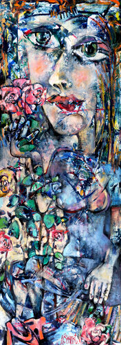 Girl and Roses by Nicolai Ostapenco (N.Swiristuhi), Painting for Sale on Select