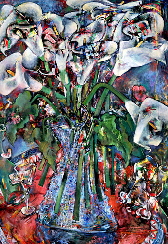 “Calla Lilies and Glasses” by Nicolai Ostapenco (N.Swiristuhi), Painting for Sale on Select