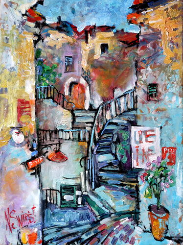 “Mosaic Glimmers of Cudillero” by Nicolai Ostapenco (N.Swiristuhi), Painting for Sale on Select