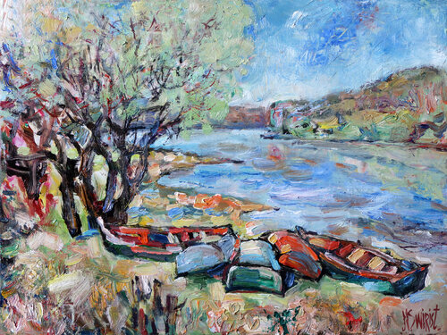 Boats and Spring by Nicolai Ostapenco (N.Swiristuhi), Painting for Sale on Select
