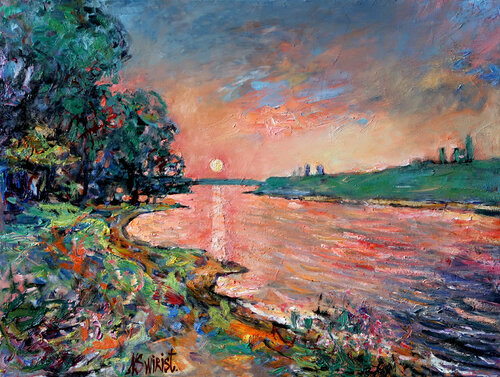 Sunset on the River by Nicolai Ostapenco (N.Swiristuhi), Painting for Sale on Select