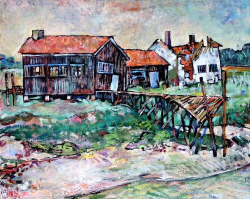 Old Pier at Port de la Grève (La Tremblade) by Nicolai Ostapenco (N.Swiristuhi), Painting for Sale on Select