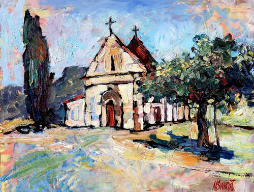 The Old Church at Noon. Église Saint-Caprais. by Nicolai Ostapenco (N.Swiristuhi), Painting for Sale on Select