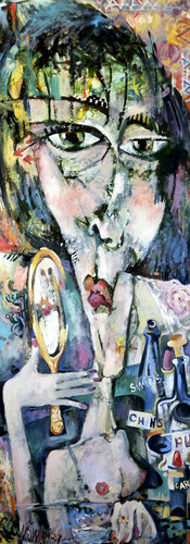 Girl with a mirror by Nicolai Ostapenco (N.Swiristuhi), Painting for Sale on Select