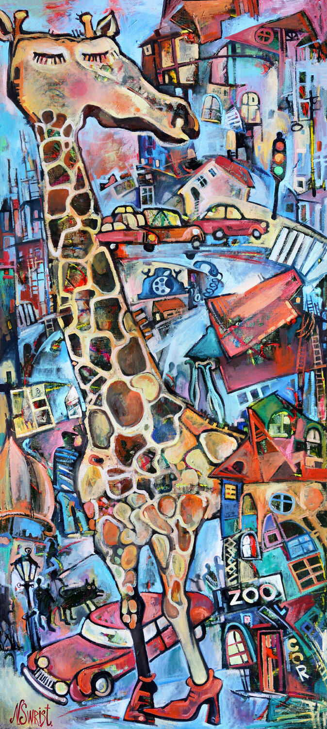 Dreams of the city Giraffe. Nicolai Ostapenco (N.Swiristuhi) Original painting for sale