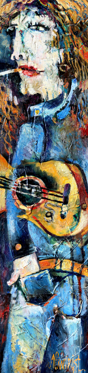 A guy with a guitar. Nicolai Ostapenco (N.Swiristuhi) Original painting for sale