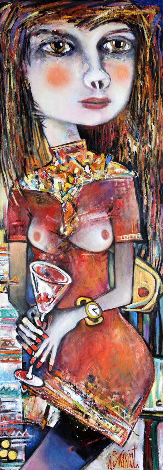 Girl and wine. Nicolai Ostapenco (N.Swiristuhi) Original painting for sale