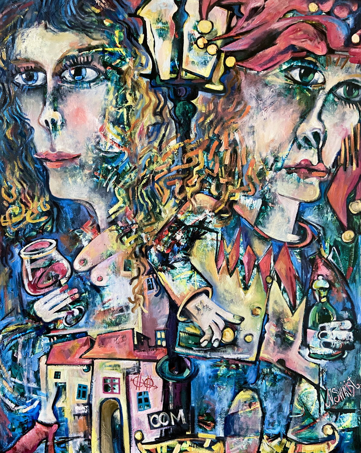 Comedies of the Old Lantern Nicolai Ostapenco (N.Swiristuhi) Original painting for sale