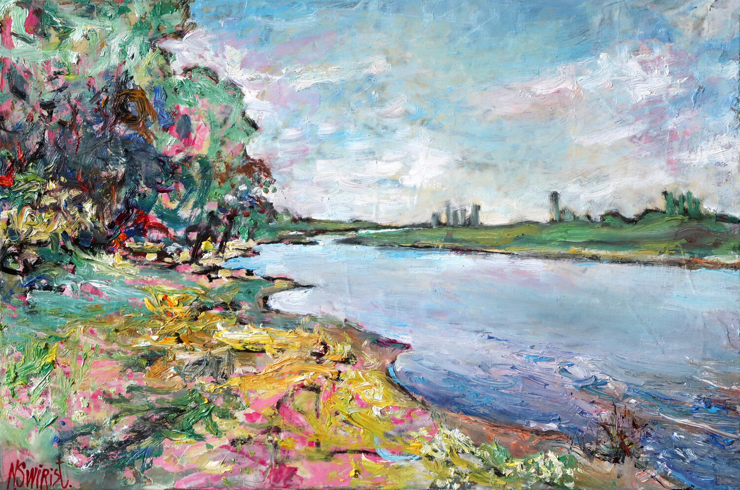 “The Riverbank. May.” Nicolai Ostapenco (N.Swiristuhi) Original painting for sale