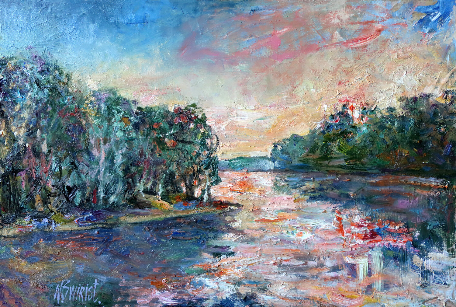 “The Pink Breath of Evening” Nicolai Ostapenco (N.Swiristuhi) Original painting for sale