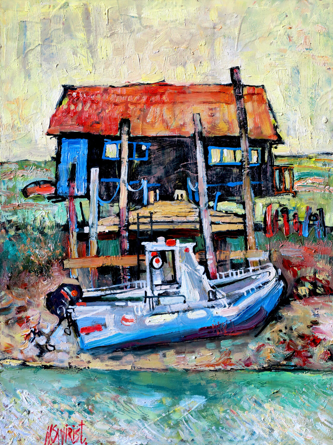 Boats in La Tremblade Nicolai Ostapenco (N.Swiristuhi) Original painting for sale