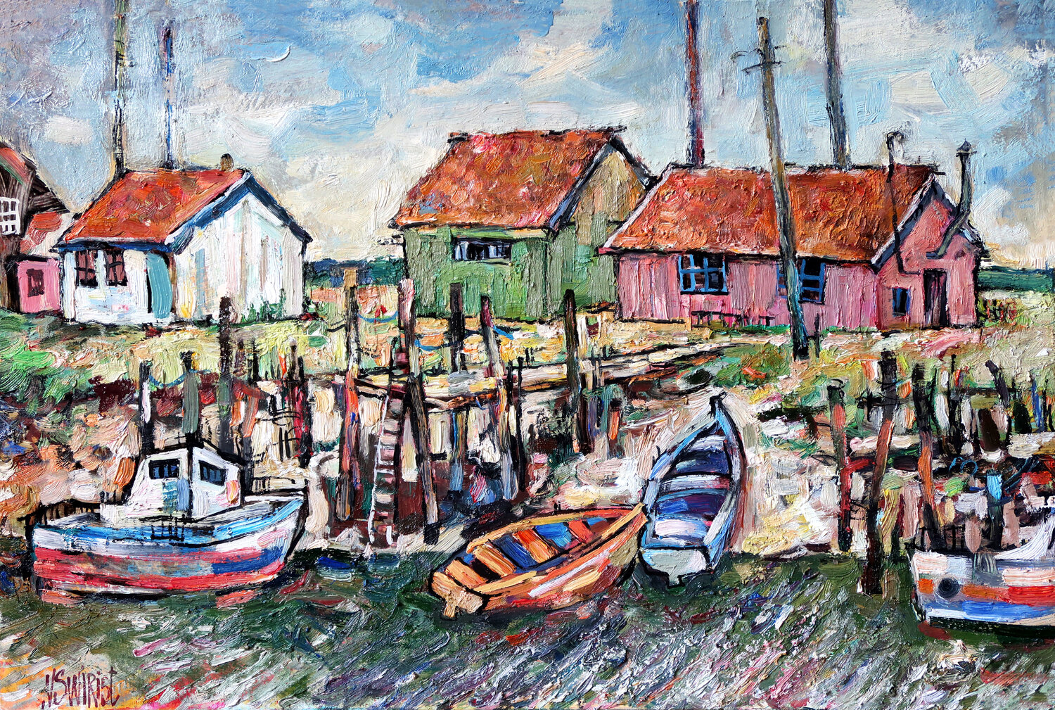 Oyster Houses of La Tremblade Nicolai Ostapenco (N.Swiristuhi) Original painting for sale