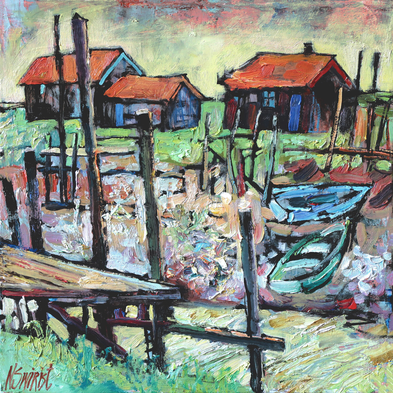 Boats in La Tremblade.* Nicolai Ostapenco (N.Swiristuhi) Original painting for sale