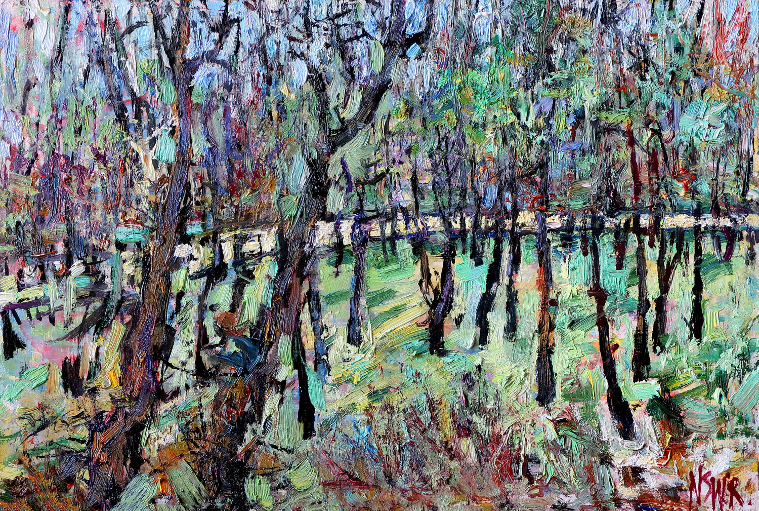 Trees by the Shore Nicolai Ostapenco (N.Swiristuhi) Original painting for sale