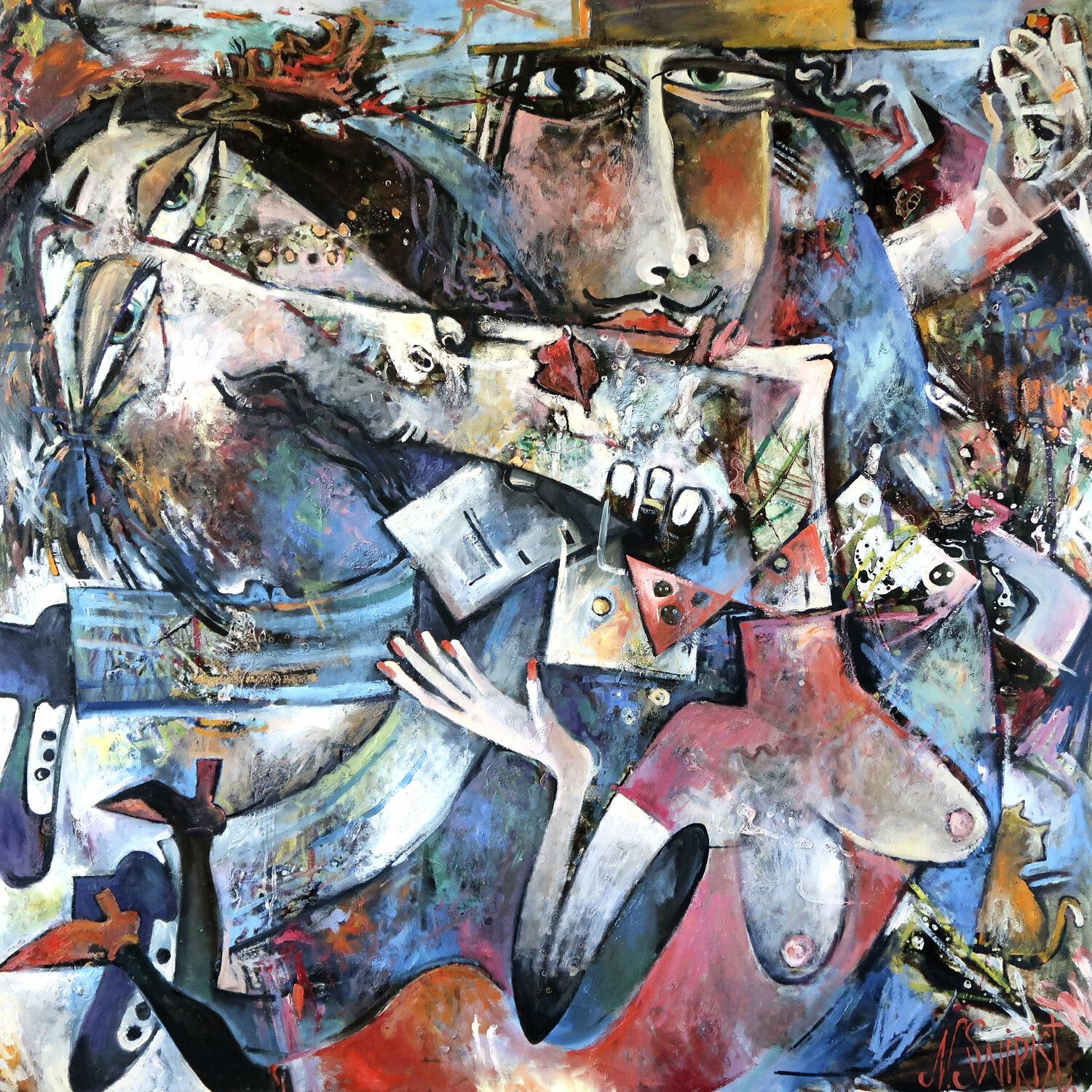 The tango of the yellow hat. Nicolai Ostapenco (N.Swiristuhi) Original painting for sale