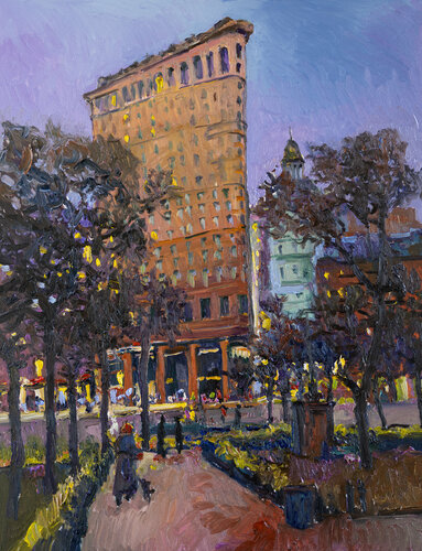 Twilight in  New York, Flatiron Building von Suren Nersisyan, Malerei kaufen auf Select