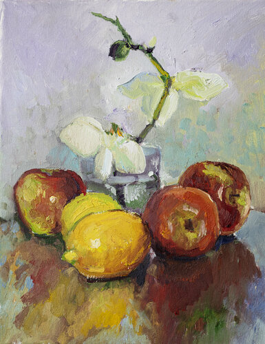 Still life with Lemons and White Orchid von Suren Nersisyan, Malerei kaufen auf Select