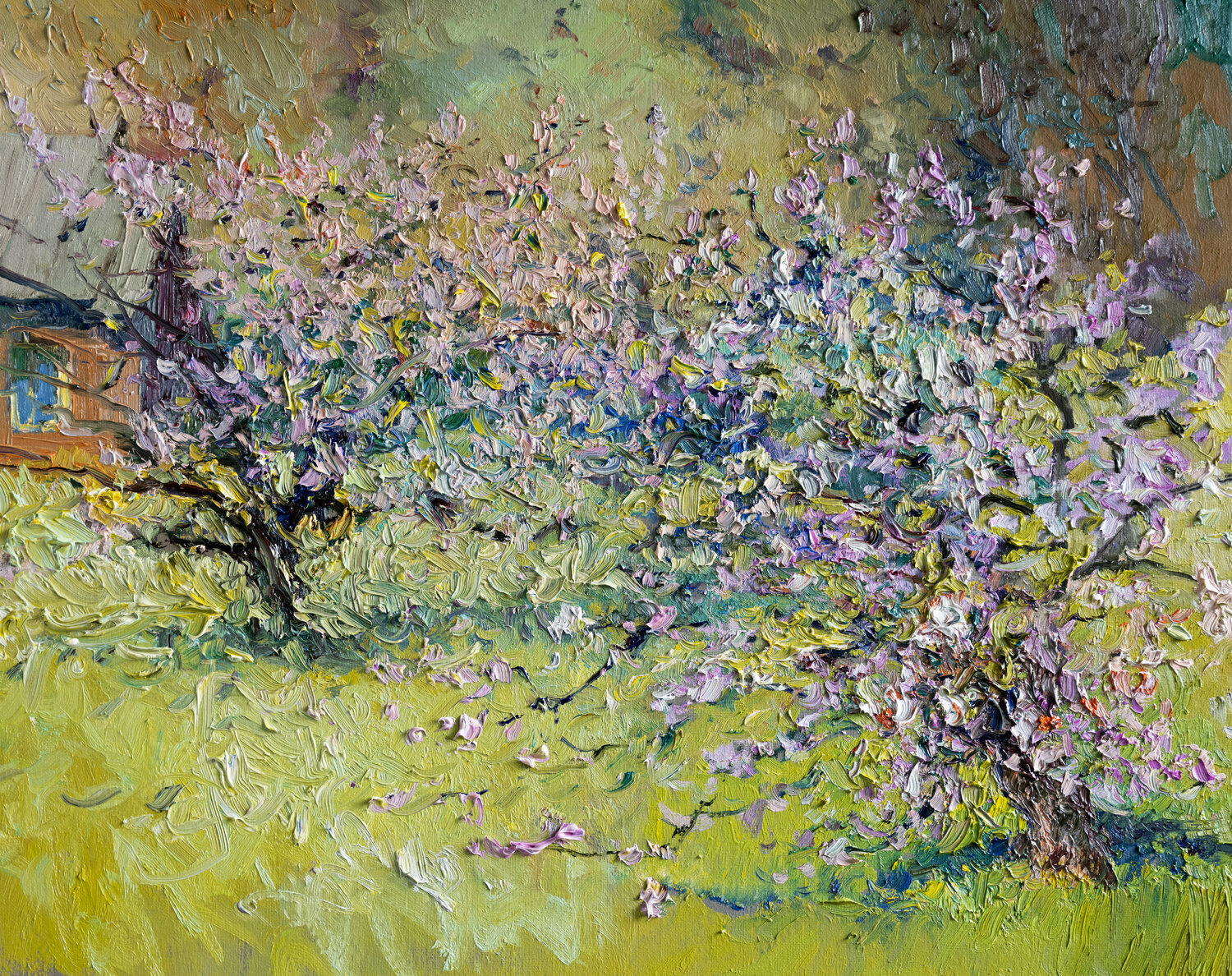 Blooming Apple Trees and Spring Sunlight Suren Nersisyan Originalgemälde zu verkaufen