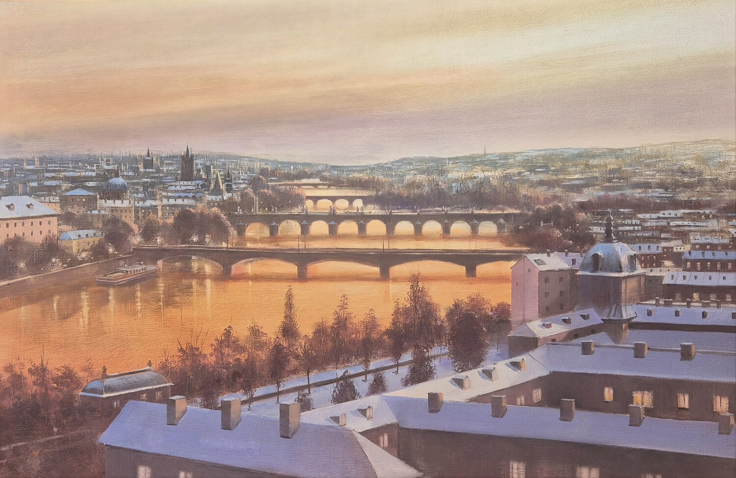 SUNSET IN PRAGUE Rafael Carrascal García Original painting for sale