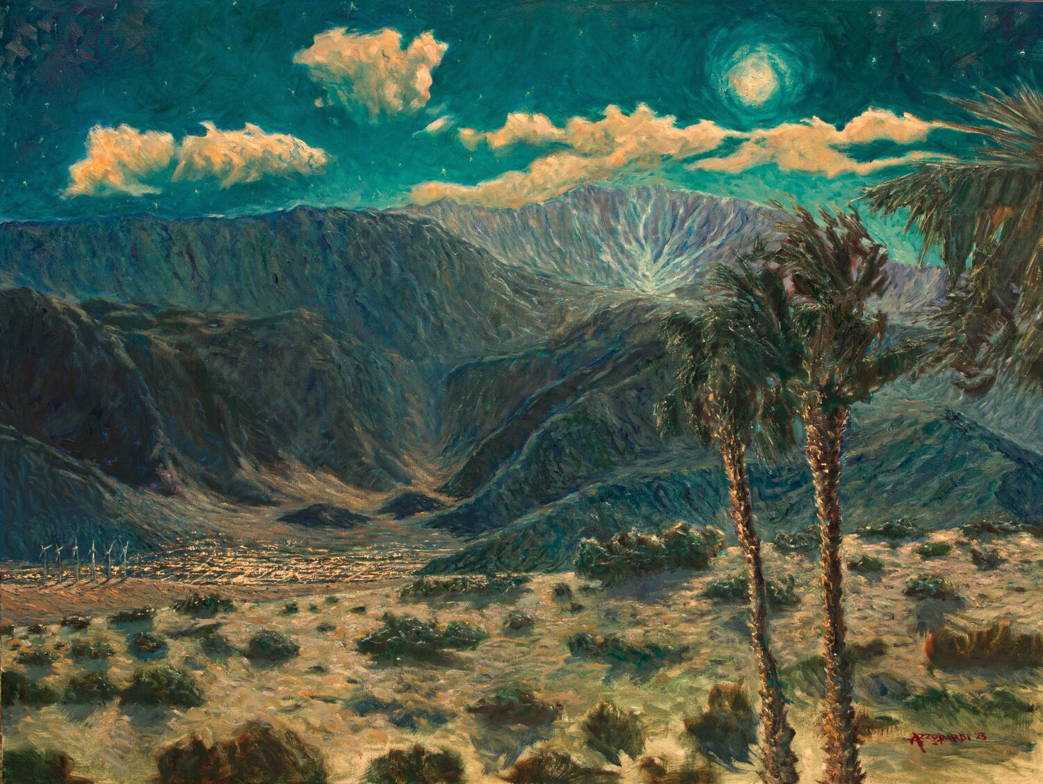 MOON OVER PALM SPRINGS Francis Azzopardi Original painting for sale