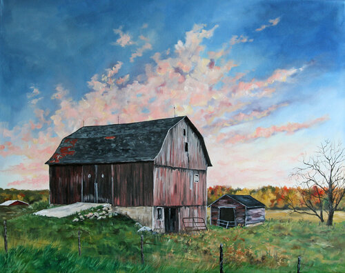 Sunset Over Kingsley Barn by Katrina Case, Painting for Sale on Select