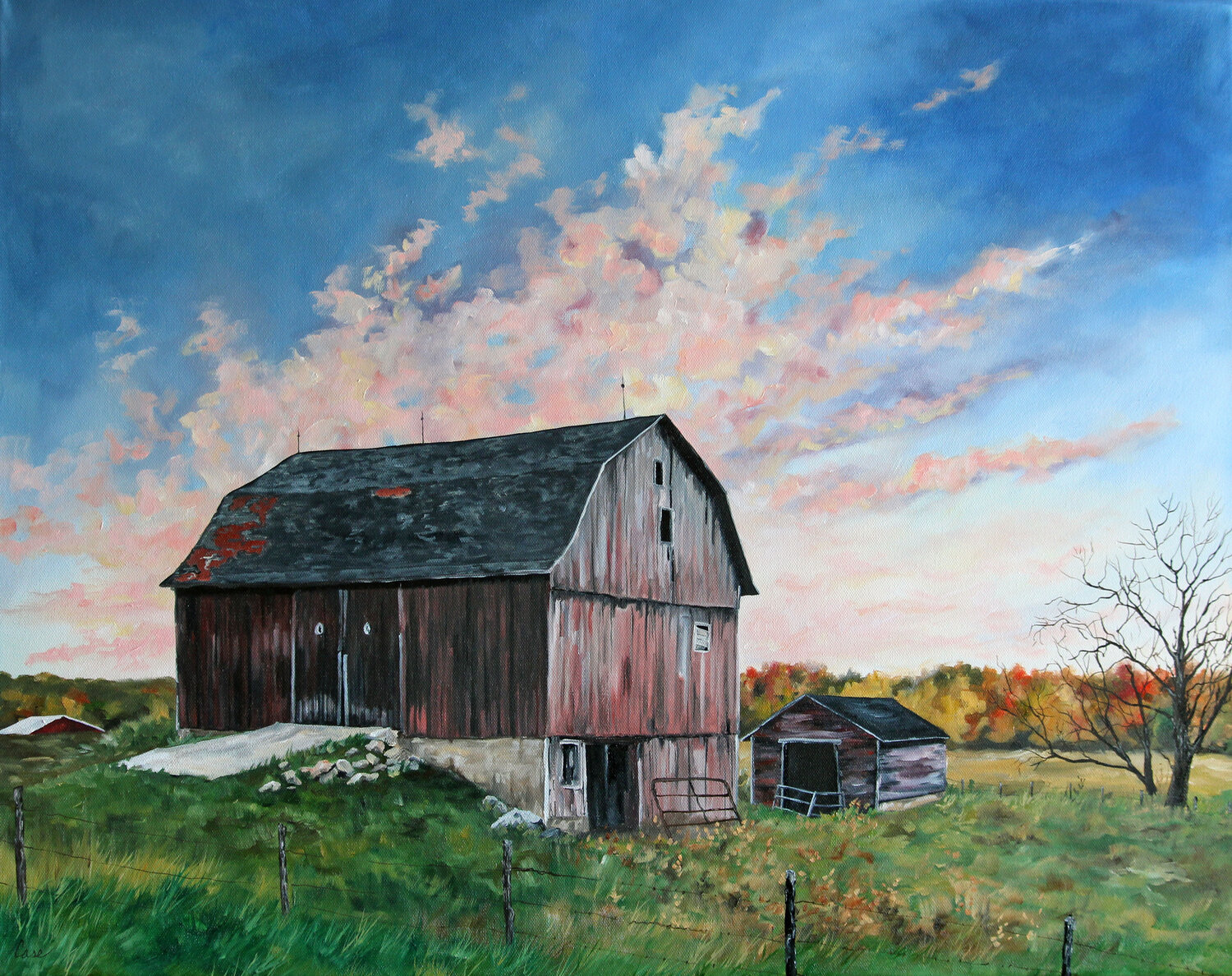 Sunset Over Kingsley Barn Katrina Case Original painting for sale