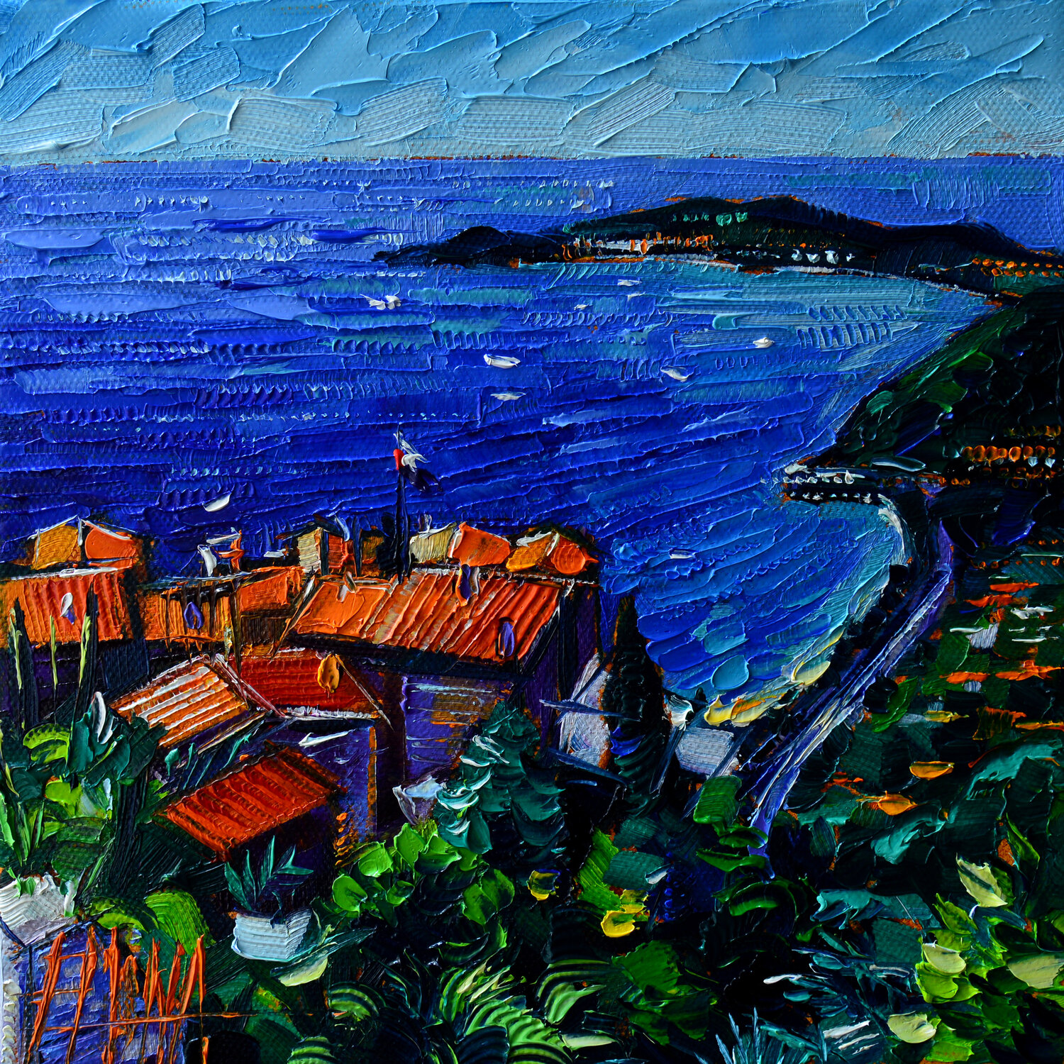VILLAGE OF EZE ON FRENCH RIVIERA Mona Edulesco Original painting for sale